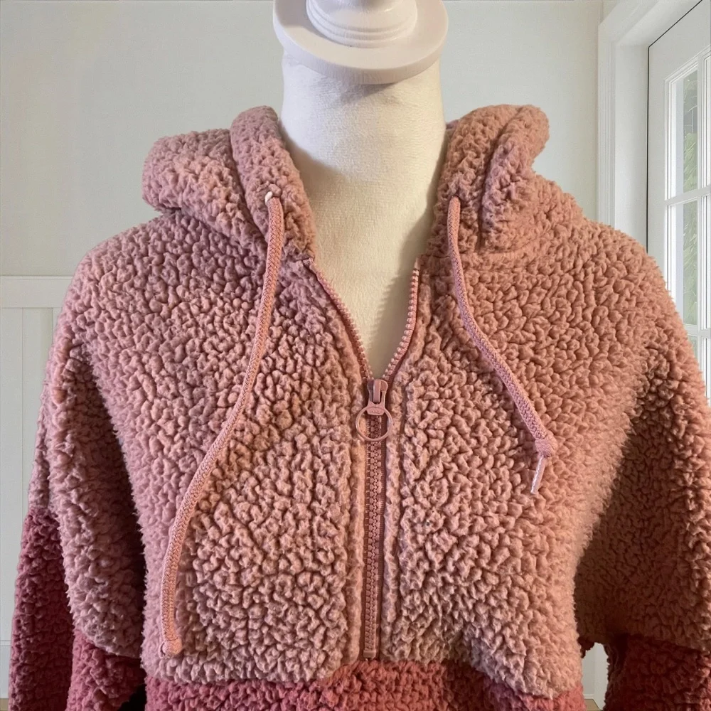 PINK VICTORIA'S SECRET Sherpa Fleece Half-Zip Hoodie Colorblock Pink XS Cozy - Picture 4 of 13